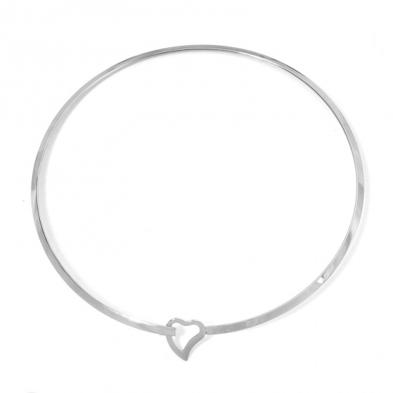 Picture of 1 Piece 304 Stainless Steel Collar Neck Ring Necklace For DIY Jewelry Making Round Heart Silver Tone 45cm(17.7") long, Chain Size: 4mm