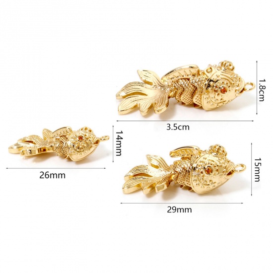 Picture of 1 Set ( 3 PCs/Set) Brass 3D Pendants 18K Real Gold Plated Fish Animal Movable Orange Cubic Zirconia