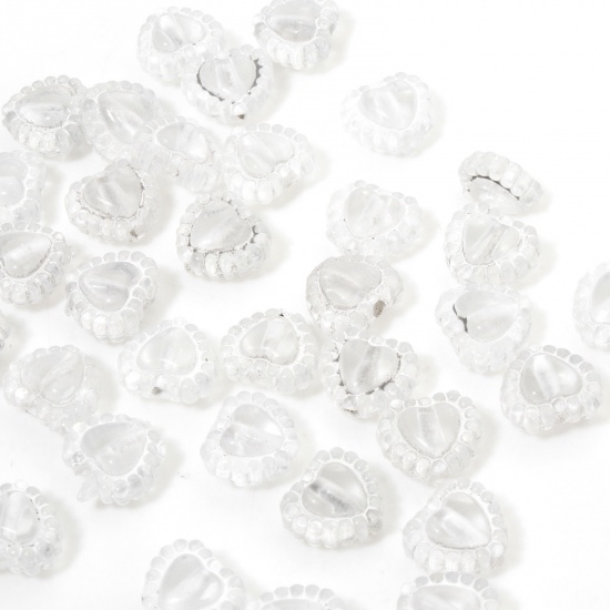 Picture of 100 PCs Acrylic Valentine's Day Beads For DIY Jewelry Making Transparent Clear Transparent Heart About 7mm x 6mm, Hole: Approx 1.2mm