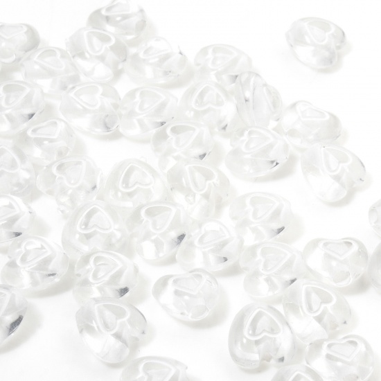 Picture of 100 PCs Acrylic Valentine's Day Beads For DIY Jewelry Making Transparent Clear Transparent Heart About 7mm x 6mm, Hole: Approx 1.4mm