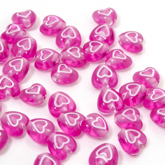 Picture of 100 PCs Acrylic Valentine's Day Beads For DIY Jewelry Making Pale Lilac Transparent Heart About 7mm x 6mm, Hole: Approx 1.4mm