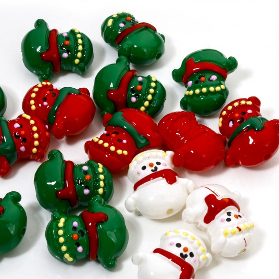 Picture of 5 PCs Acrylic Beads For DIY Jewelry Making At Random Mixed Color Christmas Snowman Enamel About 26mm x 25mm, Hole: Approx 2.4mm