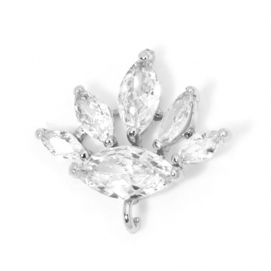 Picture of 1 Piece Eco-friendly Brass Charms Real Platinum Plated Fan-shaped Clear Rhinestone 18.5mm x 17mm