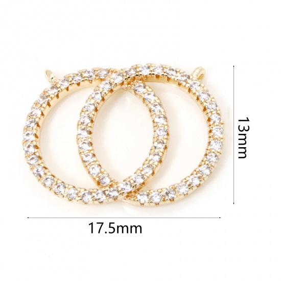 Immagine di 1 Pz Ecologico Ottone Pendenti Charms Connettori Accessori Tondo 18K Vero Oro Placcato Micro Spianare Trasparente Cubic Zirconiae 17.5mm x 13mm