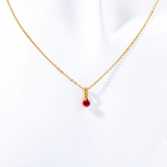 Immagine di 1 Pz Placcatura Sottovuoto 304 Acciaio Inossidabile Pietre Nascita Cavo Catena Collana con Ciondolo 18K Vero Oro Placcato Gennaio Vino Rosso Strass 45cm Lunghezza