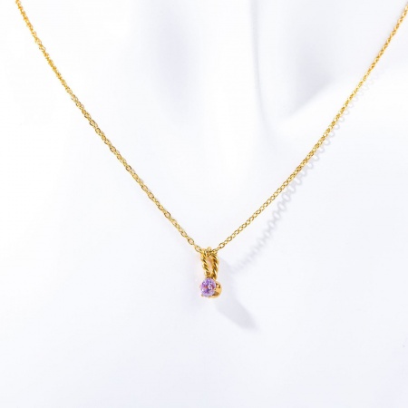 Picture of Wholesale February Purple Rhinestone Pendant Charm Necklace, 18K Real Gold Plated 304 Stainless Steel Link Cable Chain, Women's Vacuum Plating Birthstone Gift Jewelry For Retailer, 45cm(17.7") long, 1 Piece