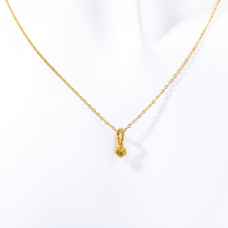 Picture of Wholesale April Yellow Rhinestone Pendant Charm Necklace, 18K Real Gold Plated 304 Stainless Steel Link Cable Chain, Women's Vacuum Plating Birthstone Gift Jewelry For Retailer, 45cm(17.7") long, 1 Piece