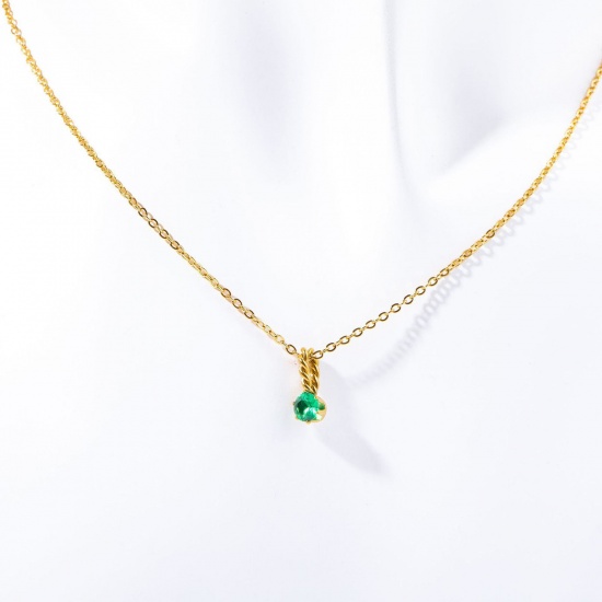 Immagine di 1 Pz Placcatura Sottovuoto 304 Acciaio Inossidabile Pietre Nascita Cavo Catena Collana con Ciondolo 18K Vero Oro Placcato Maggio Verde Strass 45cm Lunghezza