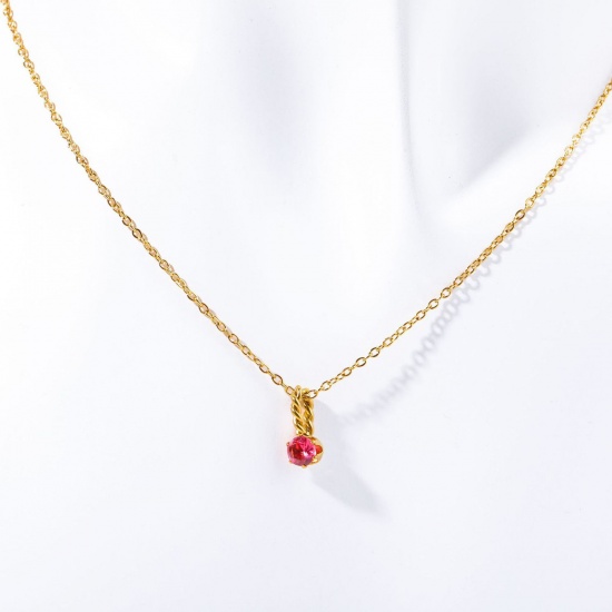 Immagine di 1 Pz Placcatura Sottovuoto 304 Acciaio Inossidabile Pietre Nascita Cavo Catena Collana con Ciondolo 18K Vero Oro Placcato Luglio Rosso Strass 45cm Lunghezza