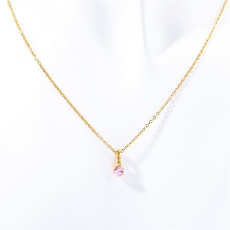 Picture of Wholesale October Clear Rhinestone Pendant Charm Necklace, 18K Real Gold Plated 304 Stainless Steel Link Cable Chain, Women's Vacuum Plating Birthstone Gift Jewelry For Retailer, 45cm(17.7") long, 1 Piece
