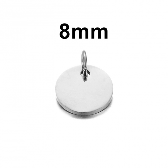 Picture of 5 PCs 304 Stainless Steel Blank Stamping Tags Charms Round Silver Tone Double-sided Polishing 8mm Dia.