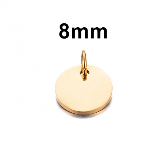 Picture of 5 PCs 304 Stainless Steel Blank Stamping Tags Charms Round Gold Plated Double-sided Polishing 8mm Dia.