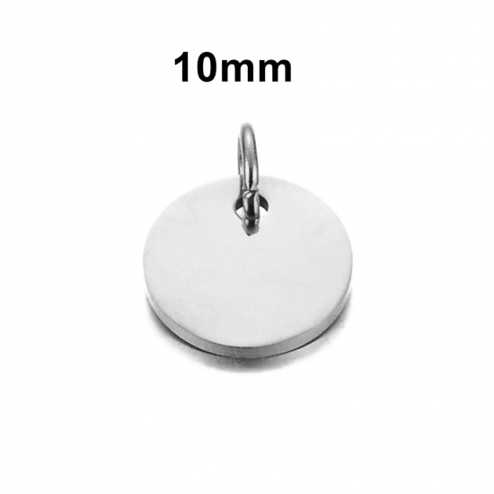 Picture of 5 PCs 304 Stainless Steel Blank Stamping Tags Charms Round Silver Tone Double-sided Polishing 10mm Dia.