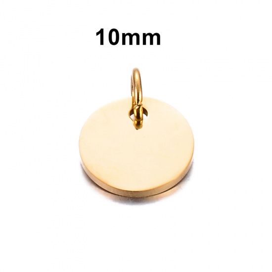 Picture of 5 PCs 304 Stainless Steel Blank Stamping Tags Charms Round Gold Plated Double-sided Polishing 10mm Dia.