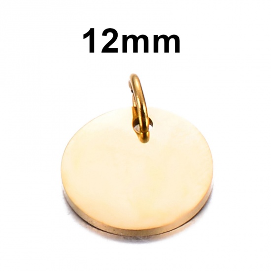 Picture of 5 PCs 304 Stainless Steel Blank Stamping Tags Charms Round Gold Plated Double-sided Polishing 12mm Dia.