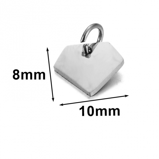 Picture of 5 PCs 304 Stainless Steel Blank Stamping Tags Charms Diamond Shape Silver Tone Double-sided Polishing 10mm x 8mm