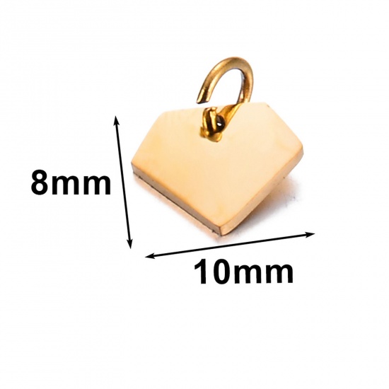 Picture of 5 PCs 304 Stainless Steel Blank Stamping Tags Charms Diamond Shape Gold Plated Double-sided Polishing 10mm x 8mm