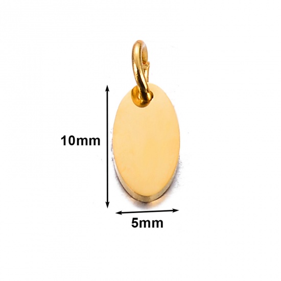 Picture of 5 PCs 304 Stainless Steel Blank Stamping Tags Charms Oval Gold Plated Double-sided Polishing 5mm x 10mm