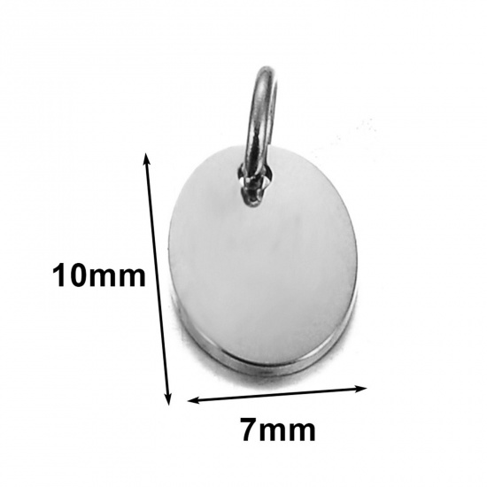 Picture of 5 PCs 304 Stainless Steel Blank Stamping Tags Charms Oval Silver Tone Double-sided Polishing 7mm x 10mm