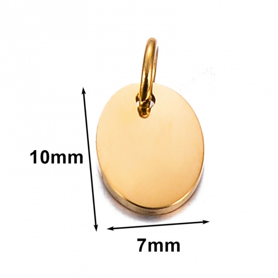 Picture of 5 PCs 304 Stainless Steel Blank Stamping Tags Charms Oval Gold Plated Double-sided Polishing 7mm x 10mm