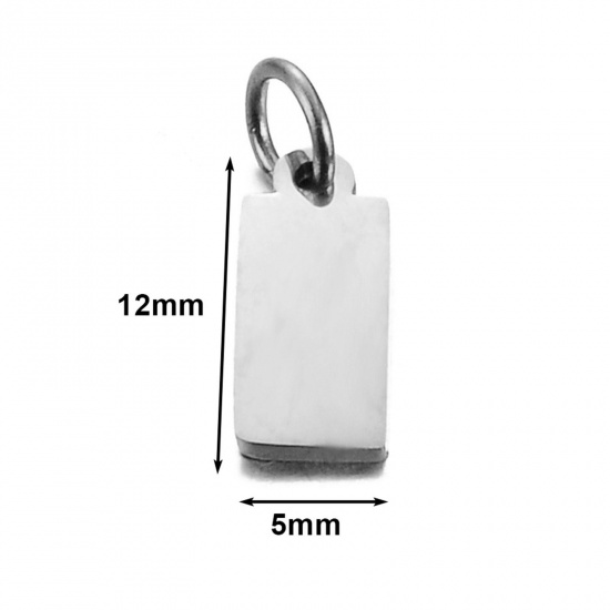 Picture of 5 PCs 304 Stainless Steel Blank Stamping Tags Charms Rectangle Silver Tone Double-sided Polishing 5mm x 7mm