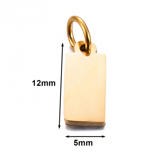 Picture of 5 PCs 304 Stainless Steel Blank Stamping Tags Charms Rectangle Gold Plated Double-sided Polishing 5mm x 12mm