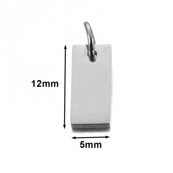 Picture of 5 PCs 304 Stainless Steel Blank Stamping Tags Charms Rectangle Silver Tone Double-sided Polishing 5mm x 12mm