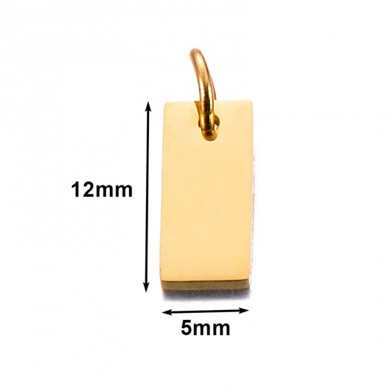 Picture of 5 PCs 304 Stainless Steel Blank Stamping Tags Charms Rectangle Gold Plated Double-sided Polishing 5mm x 12mm