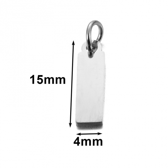 Picture of 5 PCs 304 Stainless Steel Blank Stamping Tags Charms Rectangle Silver Tone Double-sided Polishing 4mm x 15mm