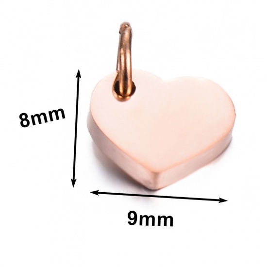 Picture of 5 PCs 304 Stainless Steel Blank Stamping Tags Charms Heart Rose Gold Double-sided Polishing 8mm x 9mm