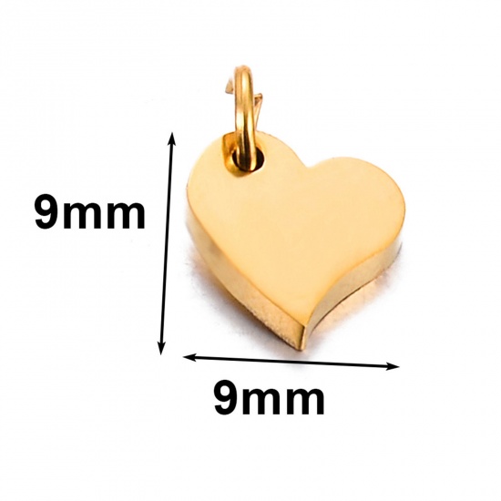 Picture of 5 PCs 304 Stainless Steel Blank Stamping Tags Charms Heart Gold Plated Double-sided Polishing 9mm x 9mm