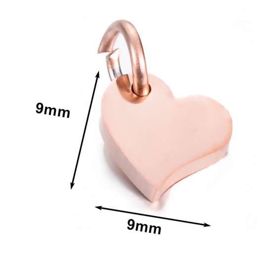 Picture of 5 PCs 304 Stainless Steel Blank Stamping Tags Charms Heart Rose Gold Double-sided Polishing 9mm x 9mm