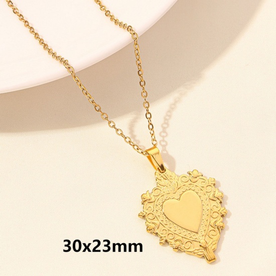 Picture of 1 Piece Vacuum Plating 304 Stainless Steel Link Cable Chain Pendant Necklace Gold Plated Ex Voto Heart 40cm(15.7") long