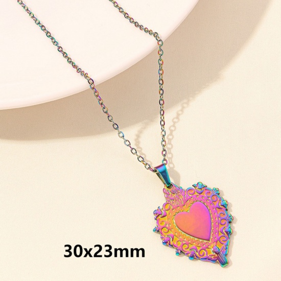 Picture of 1 Piece Vacuum Plating 304 Stainless Steel Link Cable Chain Pendant Necklace Rose Gold Ex Voto Heart 40cm(15.7") long