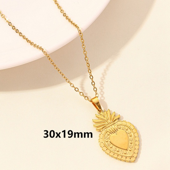 Picture of 1 Piece Vacuum Plating 304 Stainless Steel Link Cable Chain Pendant Necklace Gold Plated Ex Voto Heart 40cm(15.7") long