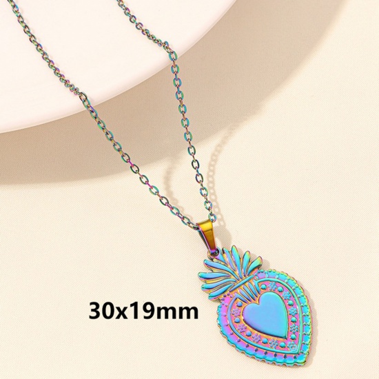 Picture of 1 Piece Vacuum Plating 304 Stainless Steel Link Cable Chain Pendant Necklace Rose Gold Ex Voto Heart 40cm(15.7") long