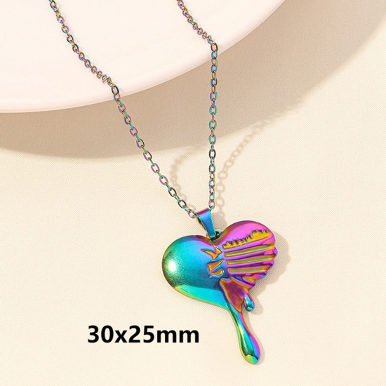 Picture of 1 Piece Vacuum Plating 304 Stainless Steel Link Cable Chain Pendant Necklace Rose Gold Ex Voto Heart 40cm(15.7") long