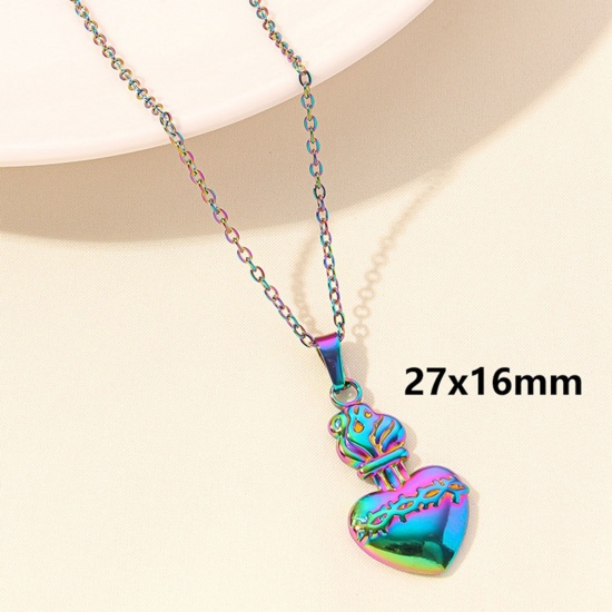 Picture of 1 Piece Vacuum Plating 304 Stainless Steel Link Cable Chain Pendant Necklace Rose Gold Ex Voto Heart 40cm(15.7") long