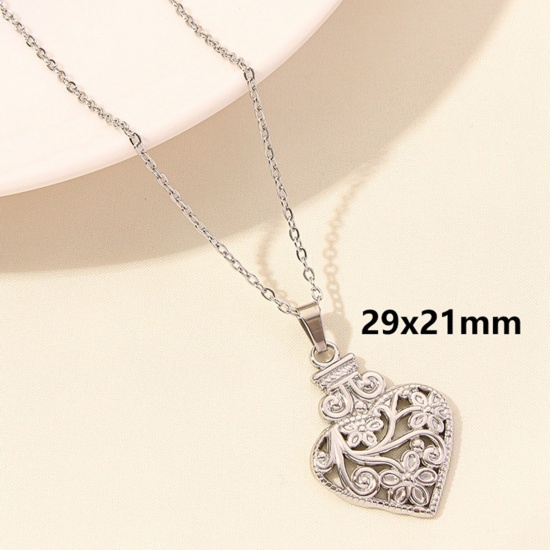 Picture of 1 Piece 304 Stainless Steel Link Cable Chain Pendant Necklace Silver Tone Ex Voto Heart 40cm(15.7") long