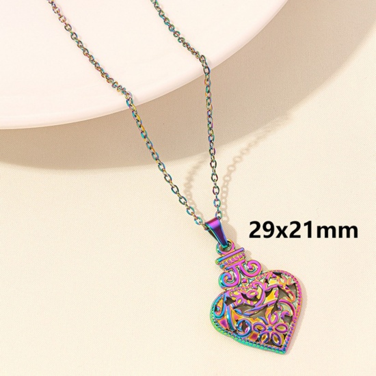 Picture of 1 Piece Vacuum Plating 304 Stainless Steel Link Cable Chain Pendant Necklace Rose Gold Ex Voto Heart 40cm(15.7") long