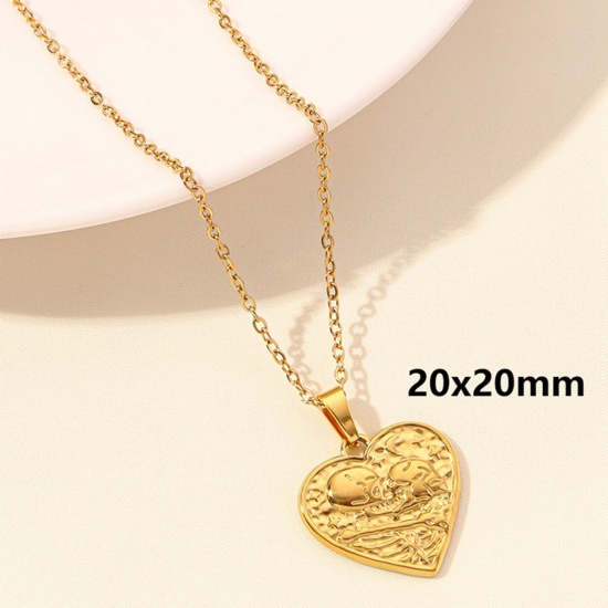 Picture of 1 Piece Vacuum Plating 304 Stainless Steel Link Cable Chain Pendant Necklace Gold Plated Ex Voto Heart 40cm(15.7") long