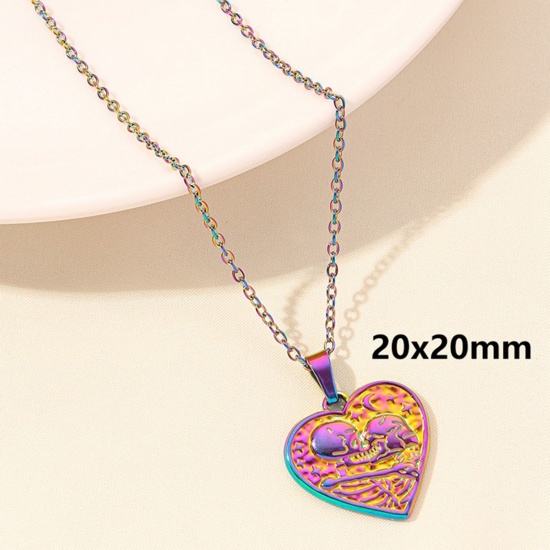 Picture of 1 Piece Vacuum Plating 304 Stainless Steel Link Cable Chain Pendant Necklace Rose Gold Ex Voto Heart 40cm(15.7") long