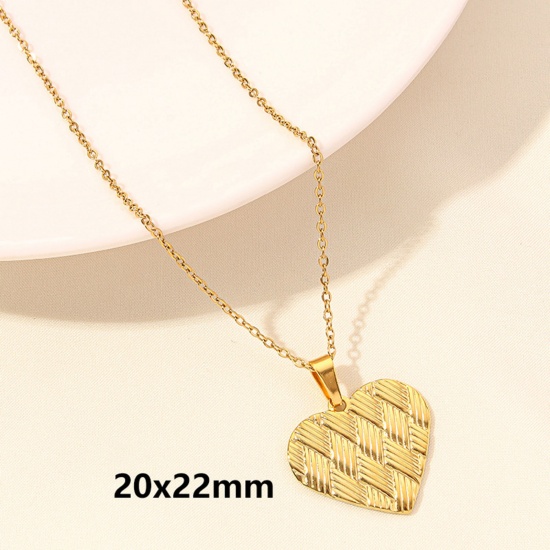 Picture of 1 Piece Vacuum Plating 304 Stainless Steel Valentine's Day Link Cable Chain Pendant Necklace Gold Plated Heart 40cm(15.7") long