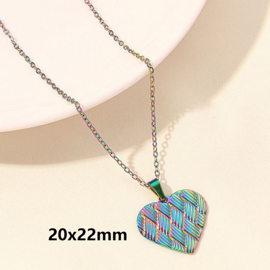 Picture of 1 Piece Vacuum Plating 304 Stainless Steel Valentine's Day Link Cable Chain Pendant Necklace Rose Gold Heart 40cm(15.7") long