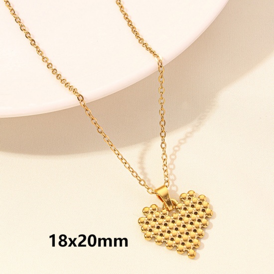 Picture of 1 Piece Vacuum Plating 304 Stainless Steel Valentine's Day Link Cable Chain Pendant Necklace Gold Plated Heart 40cm(15.7") long