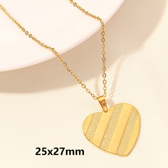 Picture of 1 Piece Vacuum Plating 304 Stainless Steel Valentine's Day Link Cable Chain Pendant Necklace Gold Plated Heart 40cm(15.7") long