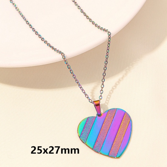 Picture of 1 Piece Vacuum Plating 304 Stainless Steel Valentine's Day Link Cable Chain Pendant Necklace Rose Gold Heart 40cm(15.7") long