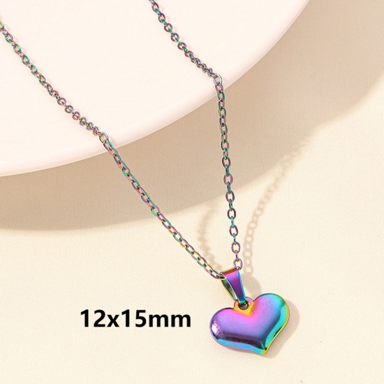 Picture of 1 Piece Vacuum Plating 304 Stainless Steel Valentine's Day Link Cable Chain Pendant Necklace Rose Gold Heart 40cm(15.7") long