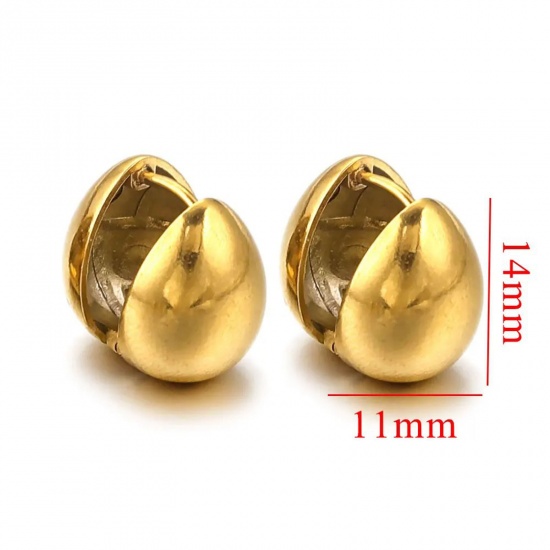 Picture of 2 PCs Vacuum Plating 304 Stainless Steel Ear Clips Earrings 18K Gold Plated Drop 14mm x 11mm