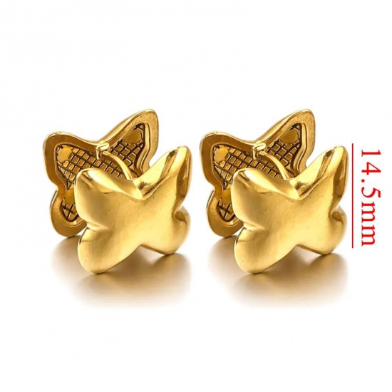 Picture of 2 PCs Vacuum Plating 304 Stainless Steel Ear Clips Earrings 18K Gold Plated Butterfly Animal 14.5mm Dia.